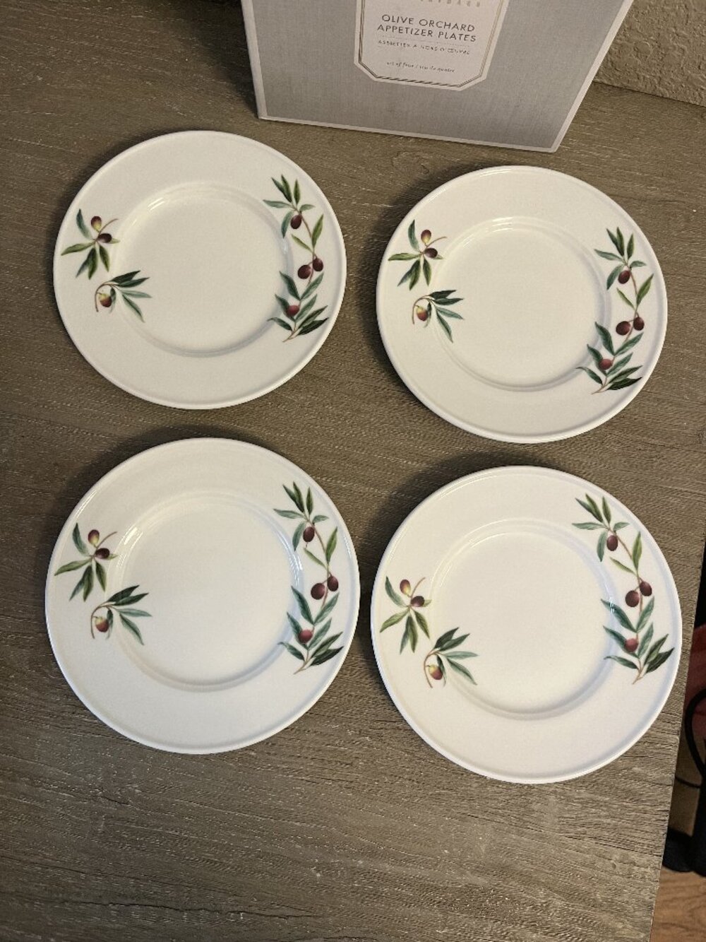 Set of 4 Pottery Barn Monique Lhuillier Olive Orchard Appetizer Plates